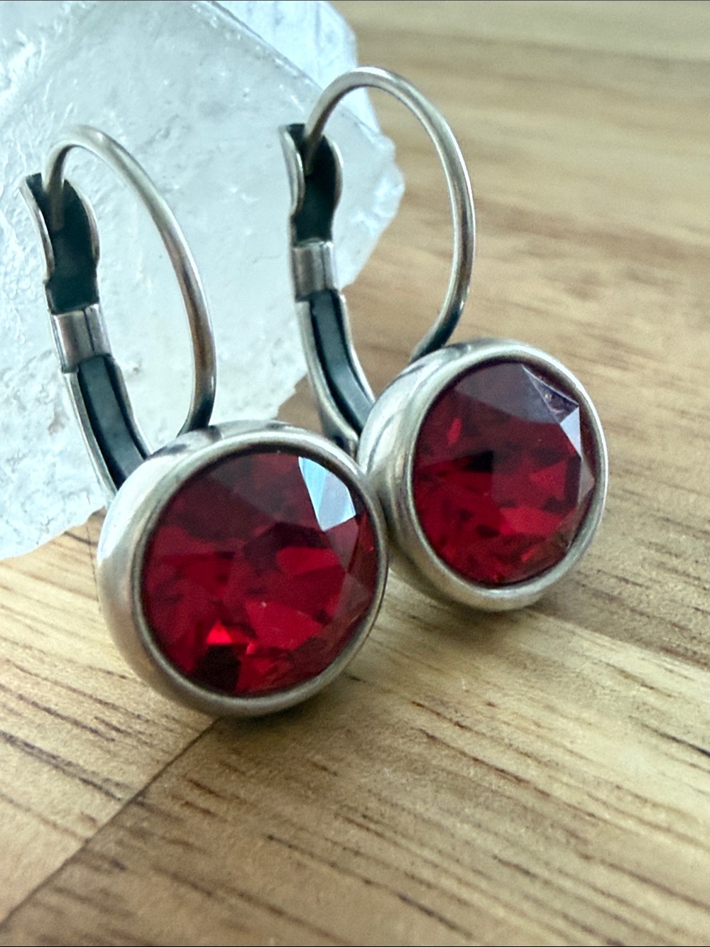 Swarovski Ruby Colored Crystal Lever Back Earrings